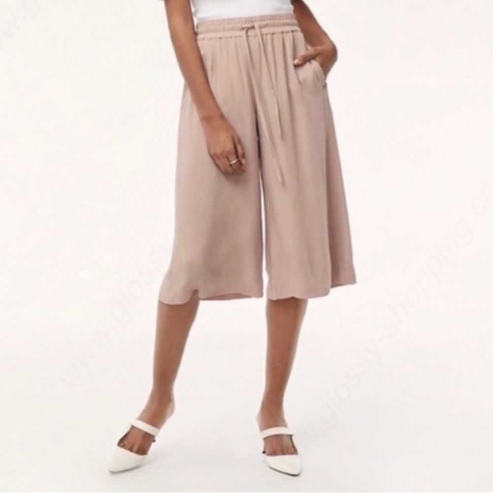 Aritzia Babaton Luiz Brown Tan Wide-Leg Culottes Cropped High Waist Pants L - Picture 2 of 5